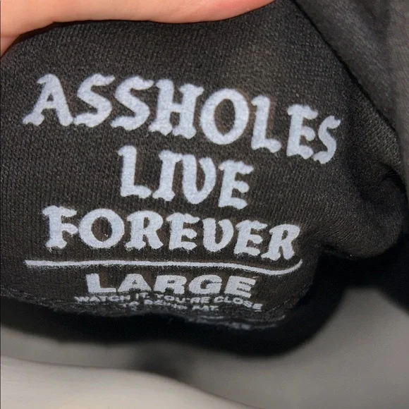 BNWOT ASSHOLES LIVE FOREVER Black Graphic Hoodie LARGE - Picture 4 of 4